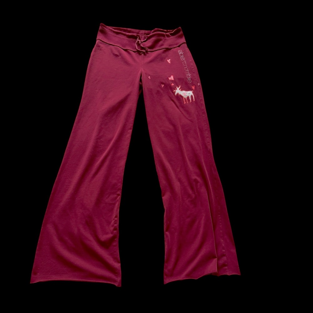 Y2K Abercrombie Athletics Womens Burgundy Hand Painted Wide Leg Lounge Pants L
